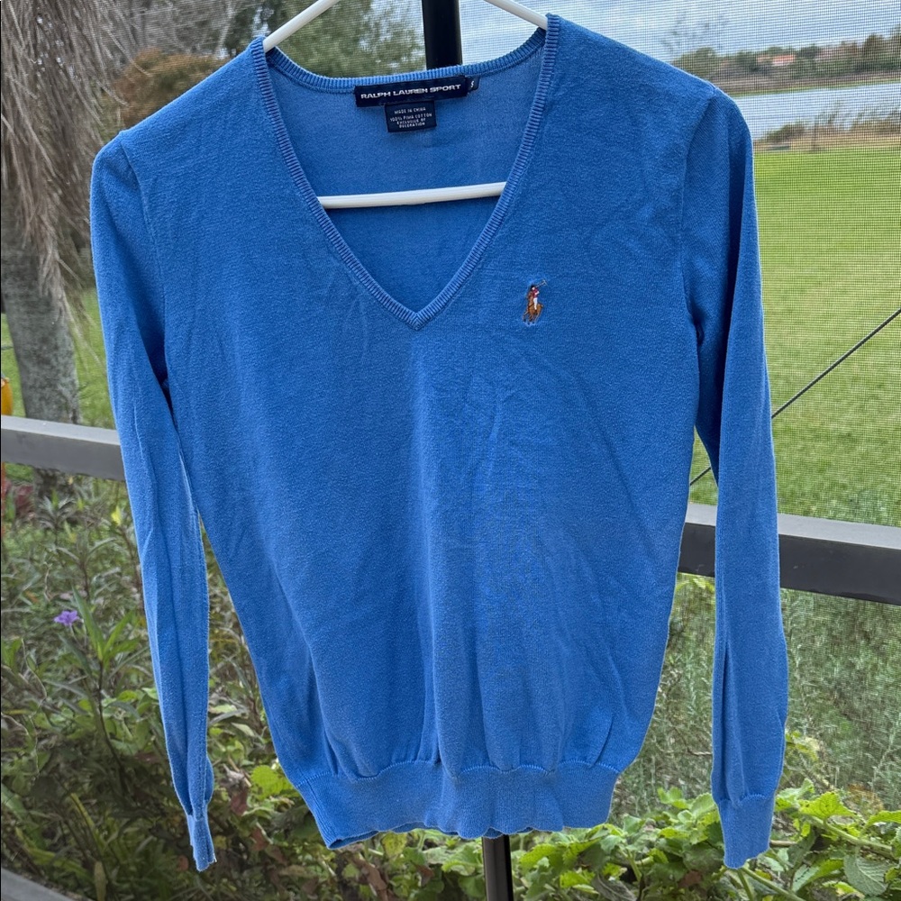 Ralph Lauren Pima cotton Sky Blue V-Neck Sweater